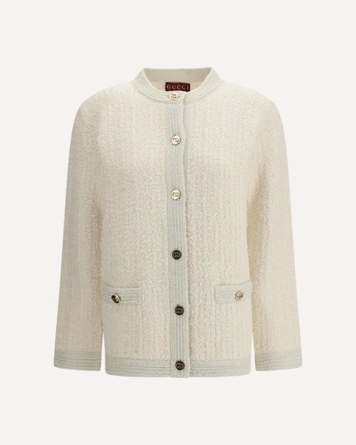 Gucci White Bouclé Lamé Wool Cardigan
