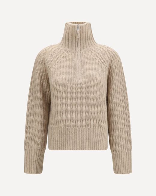 Allude Natural Ribbed Troyer Sweater With Zip