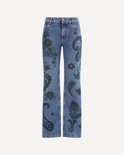 Jeans Flare Con Stampa A Fiori E Api di Etro in Blue