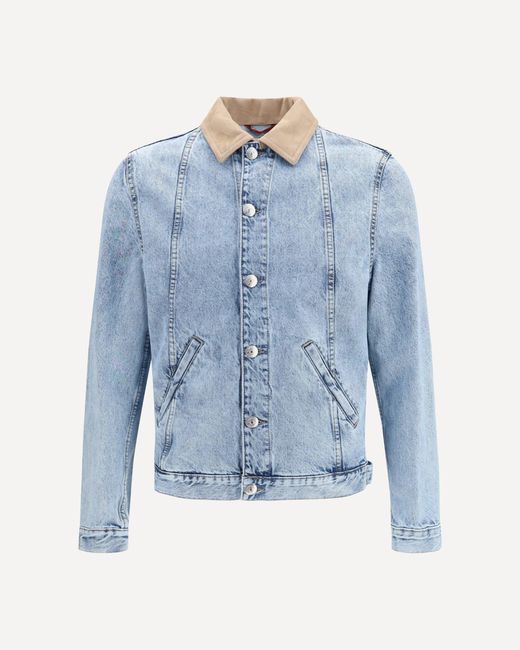 Brunello Cucinelli Blue Denim Jacket With Suede Collar for men