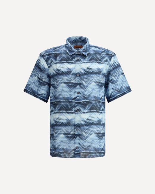 Missoni Blue Short Sleeve Shirt Zigzag Pattern for men