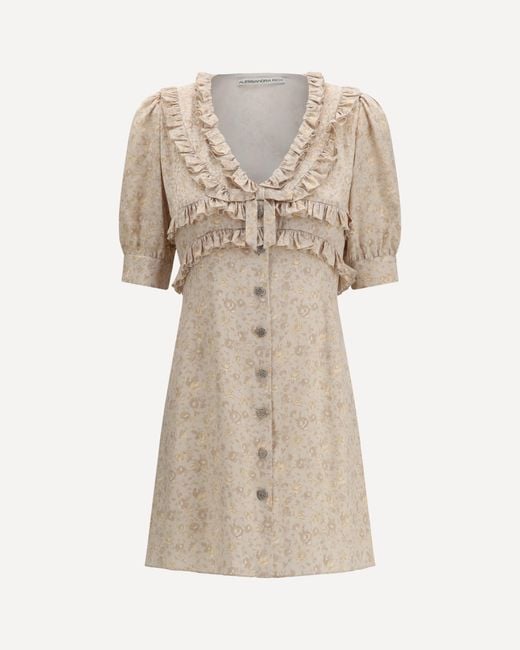 Alessandra Rich Natural Floral Dress With Ruffles
