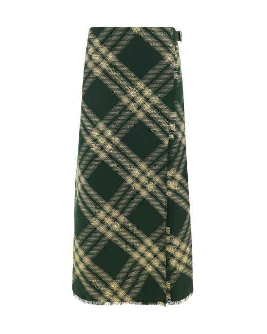 Burberry Green Maxi Kilt With Check Pattern