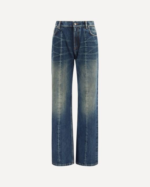 Versace Blue Distressed Straight-Leg Cotton Denim Jeans
