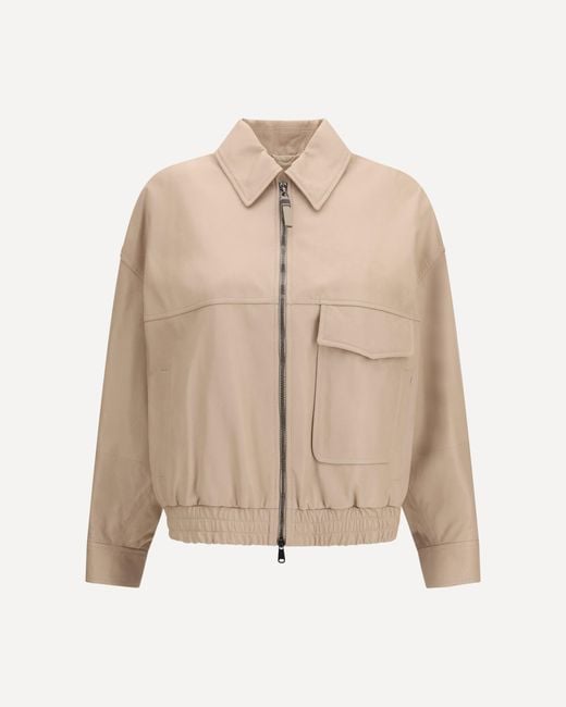 Brunello Cucinelli Natural Glossy Nappa Jacket With Monili
