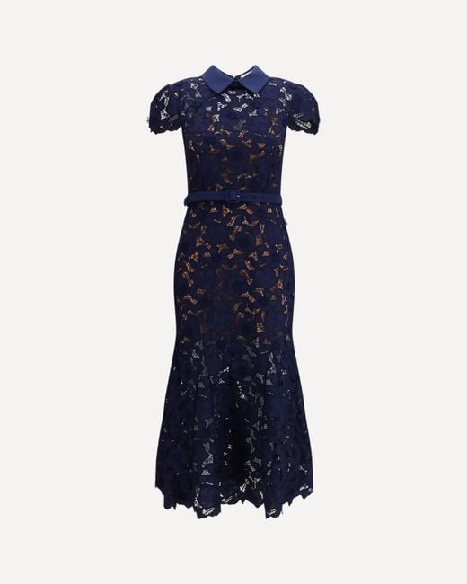 Self-Portrait Blue Guipure Lace Midi Dress