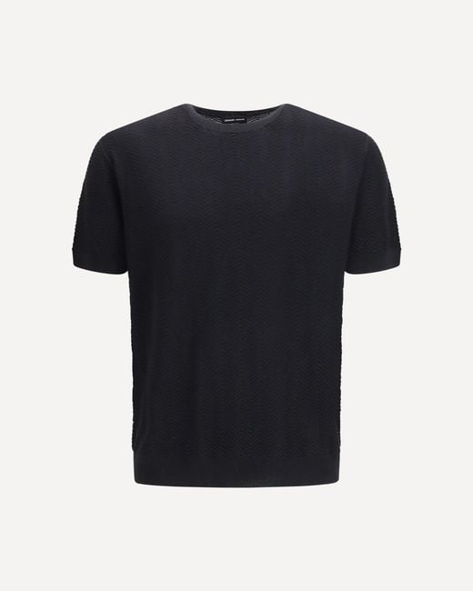 Giorgio Armani Black Short-Sleeved Cotton And Silk Sweater for men