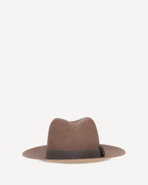 Brunello Cucinelli Brown Straw Fedora Hat