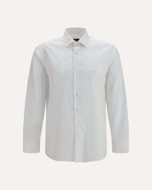 Etro White Roma Cotton Shirt With Pegaso Logo for men