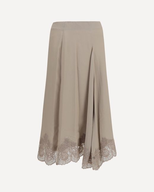 P.A.R.O.S.H. Natural P. A.R. O. H. Silk Blend Midi Skirt With Lace Hem