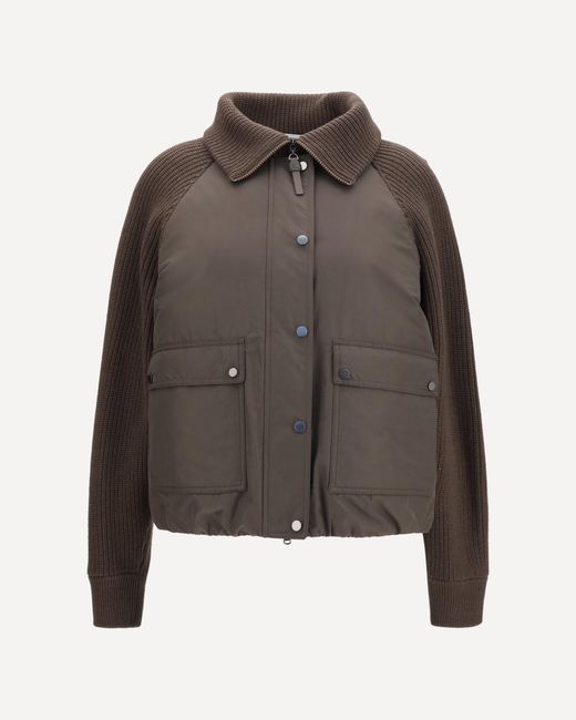 Brunello Cucinelli Brown Down Jacket With Wool Sleeves