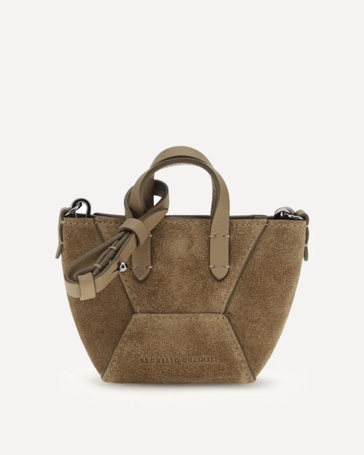 Brunello Cucinelli Brown Micro Suede Shoulder Bag