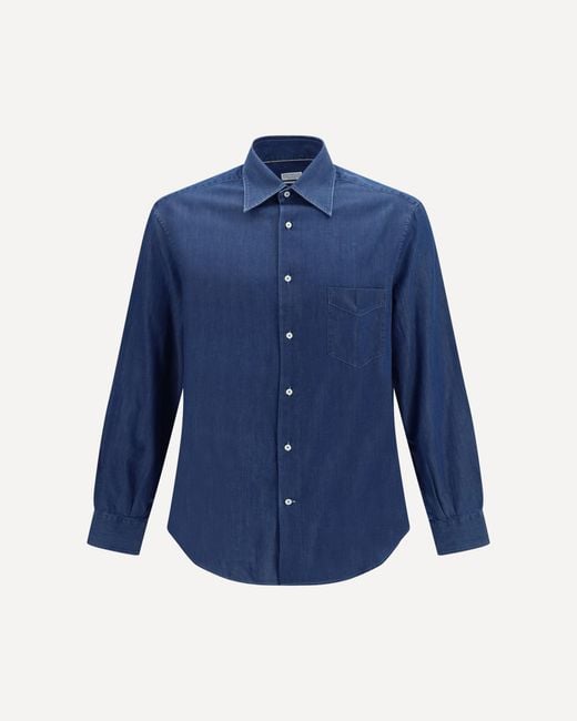Brunello Cucinelli Blue Lightweight Denim Shirt for men