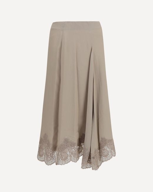 P.A.R.O.S.H. Natural P. A.R. O. H. Silk Blend Midi Skirt With Lace Hem