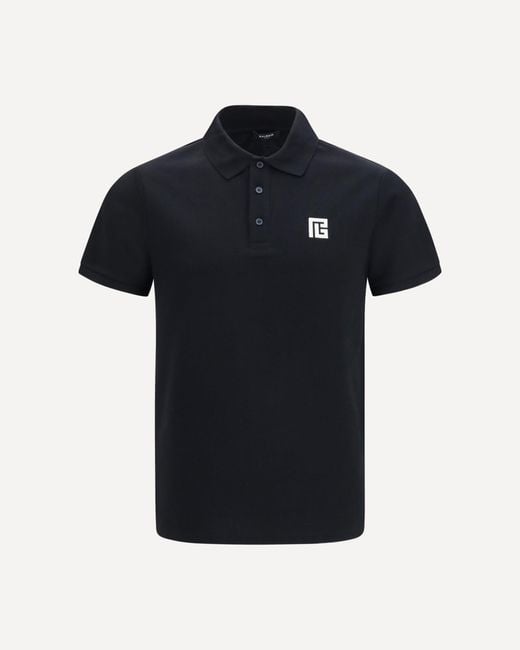 Balmain Black Pb Embroidered Logo Polo for men