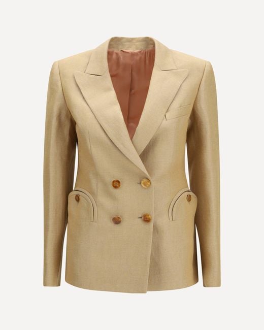 Blazé Milano Natural Renegade Charmer Double-Breasted Linen-Blend Blazer