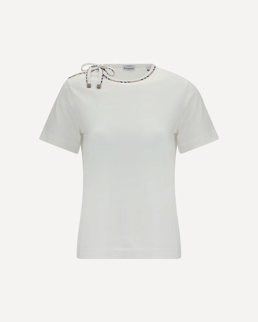 Burberry White Cotton Lace-Detail T-Shirt