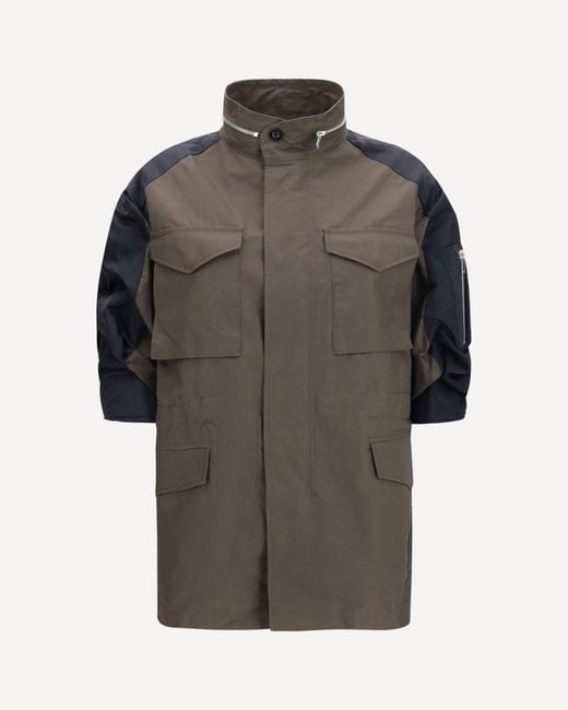 Sacai Gray Nylon And Cotton Jacket With Three-Quarter Sleeves