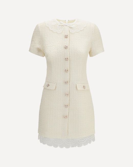 Self-Portrait White Tailored Mini Dress With Bouclé Lace Inserts