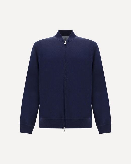 Brunello Cucinelli Blue Cotton Zip Sweatshirt for men