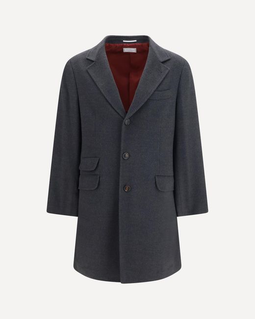 Brunello Cucinelli Blue Cashmere Coat for men