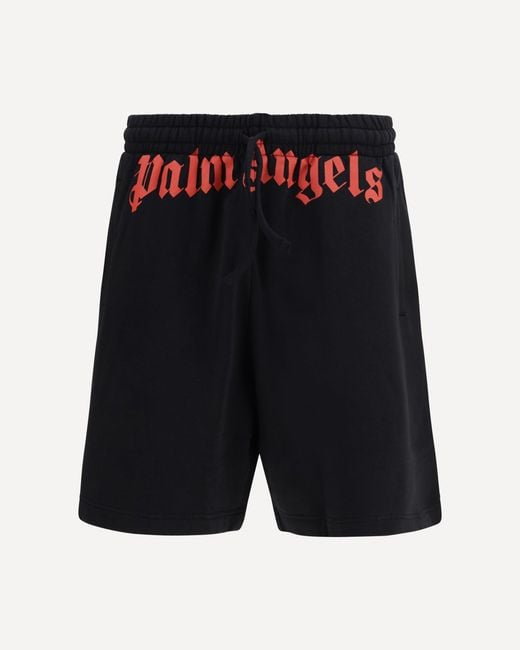 Palm Angels Black Waist Logo Sweatshorts for men
