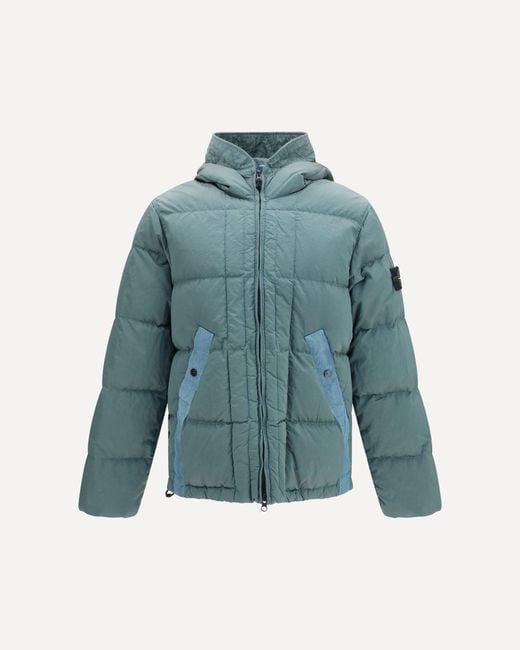 Stone Island Blue Nylon Metal Hooded Puffer Jacket for men