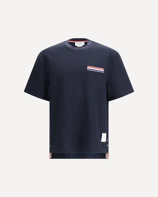 Thom Browne Blue Short-Sleeve Cotton-Linen T-Shirt for men
