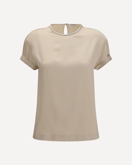 Brunello Cucinelli Natural Silk Blouse With Monili Chain