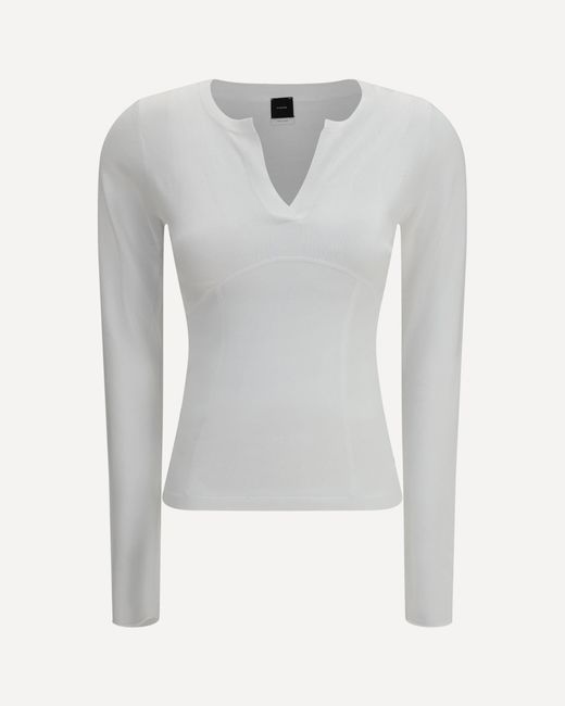 Pinko White Sweater Long-Sleeve With V-Open Neckline
