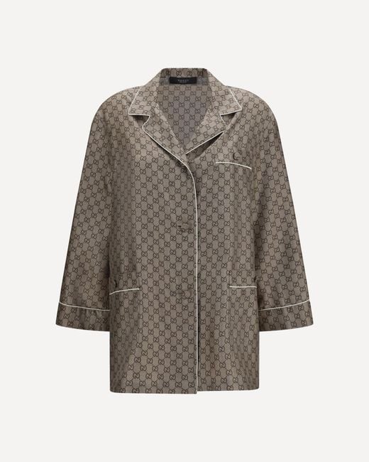 Gucci Gray Printed Silk Twill Shirt