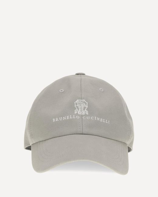 Brunello Cucinelli Gray Logoed Baseball Hat for men