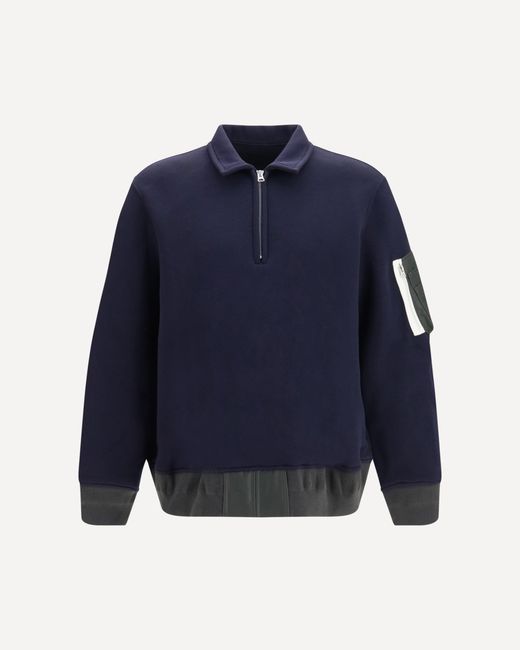 Sacai Blue Terry Cloth Zip Polo for men