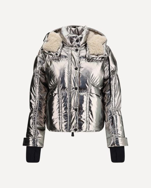 Moncler White Calaque Metallic Hooded Down Ski Jacket