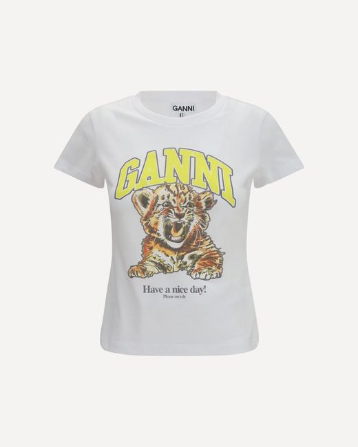 Ganni White Tiger Cotton T-Shirt