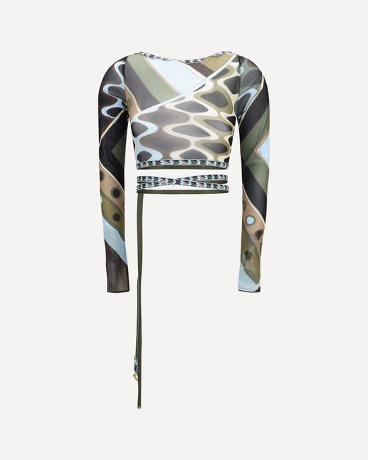 Emilio Pucci Green Vivara-Print Tulle Crop Top