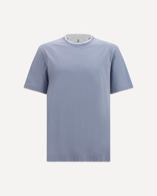 Brunello Cucinelli Blue Cotton T-Shirt for men