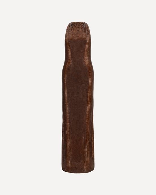 Self-Portrait Brown Embellished Maxi Dress With Cross-Back Straps