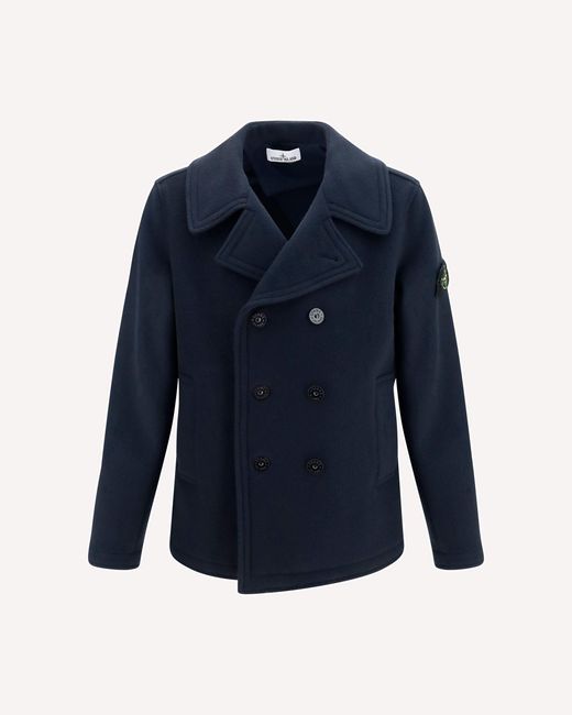 Stone Island Blue Double-Breasted Wool And Cashmere Jacket for men