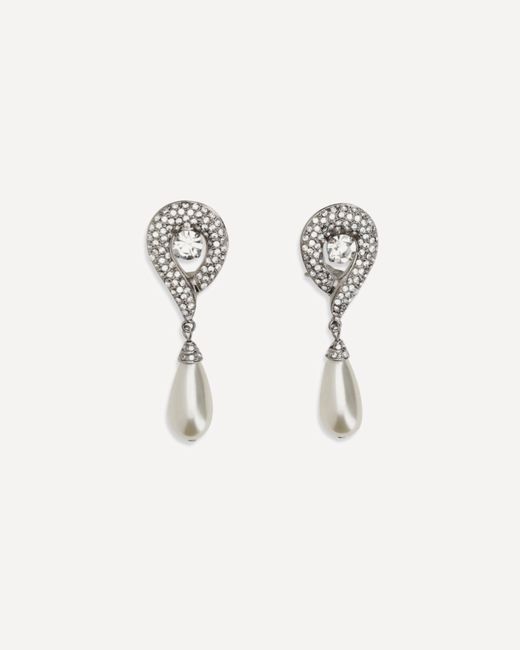 Alessandra Rich Natural Crystal Earrings With Pearl Pendants
