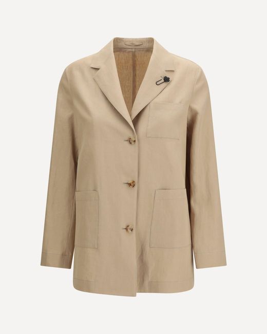 Lardini Natural Single-Breasted Wool And Cotton Jacket