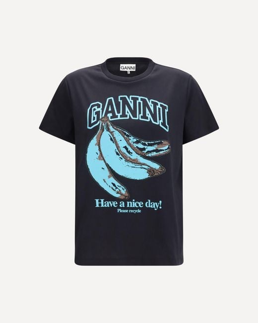 Ganni Blue Banana Cotton T-Shirt