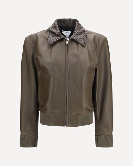 Bottega Veneta Green Glossy Leather Jacket