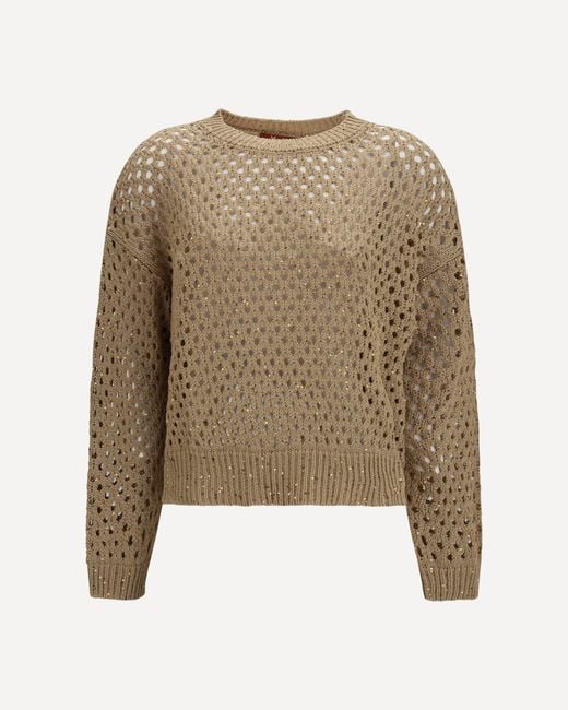 Max Mara Natural Open Knit Cotton Sweater With Sequins