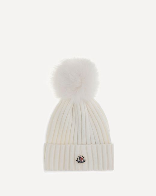Moncler White Wool Pom Pon Hat