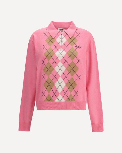 Miu Miu Pink Cashmere Zip Polo