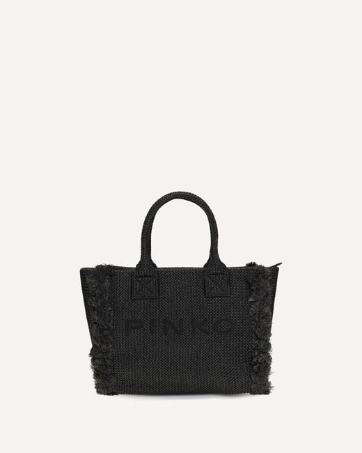 Pinko Black Medium Beach Rafia Tote Bag