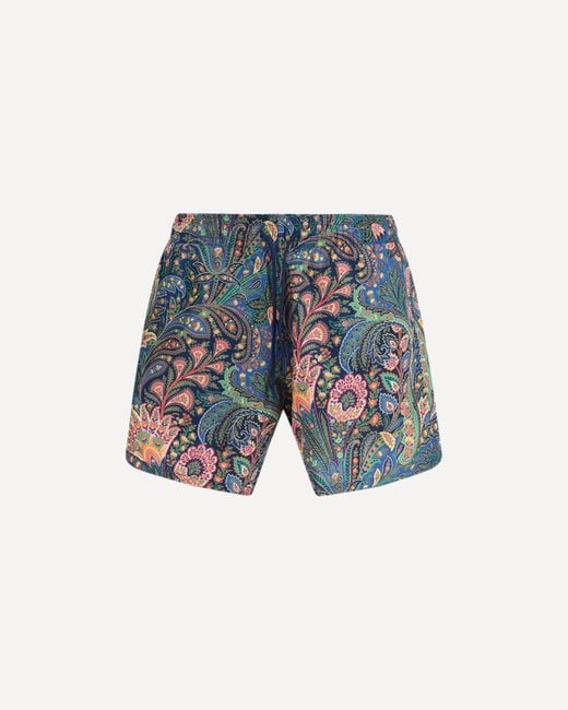 Etro Blue Roma Swim Shorts With A Placed Floral Print for men