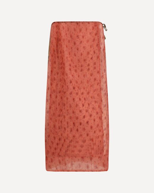 Ganni Red Printed Organza Wrap Skirt