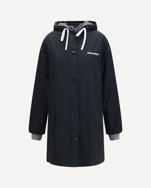 Miu Miu Blue Panama And Fleece Single-Breasted Peacoat